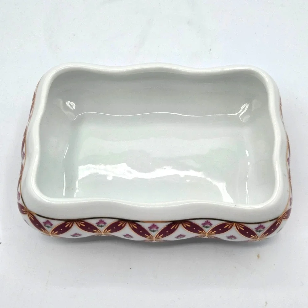 2003 Limited Edition Ceramic Trinket Box Burgundy Gold - Ornate Jewelry Case